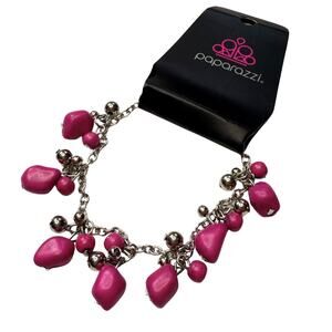 Paparazzi Mountain Mamba Stone Beads Dangle Bracelet Pink & Silver Beaded New